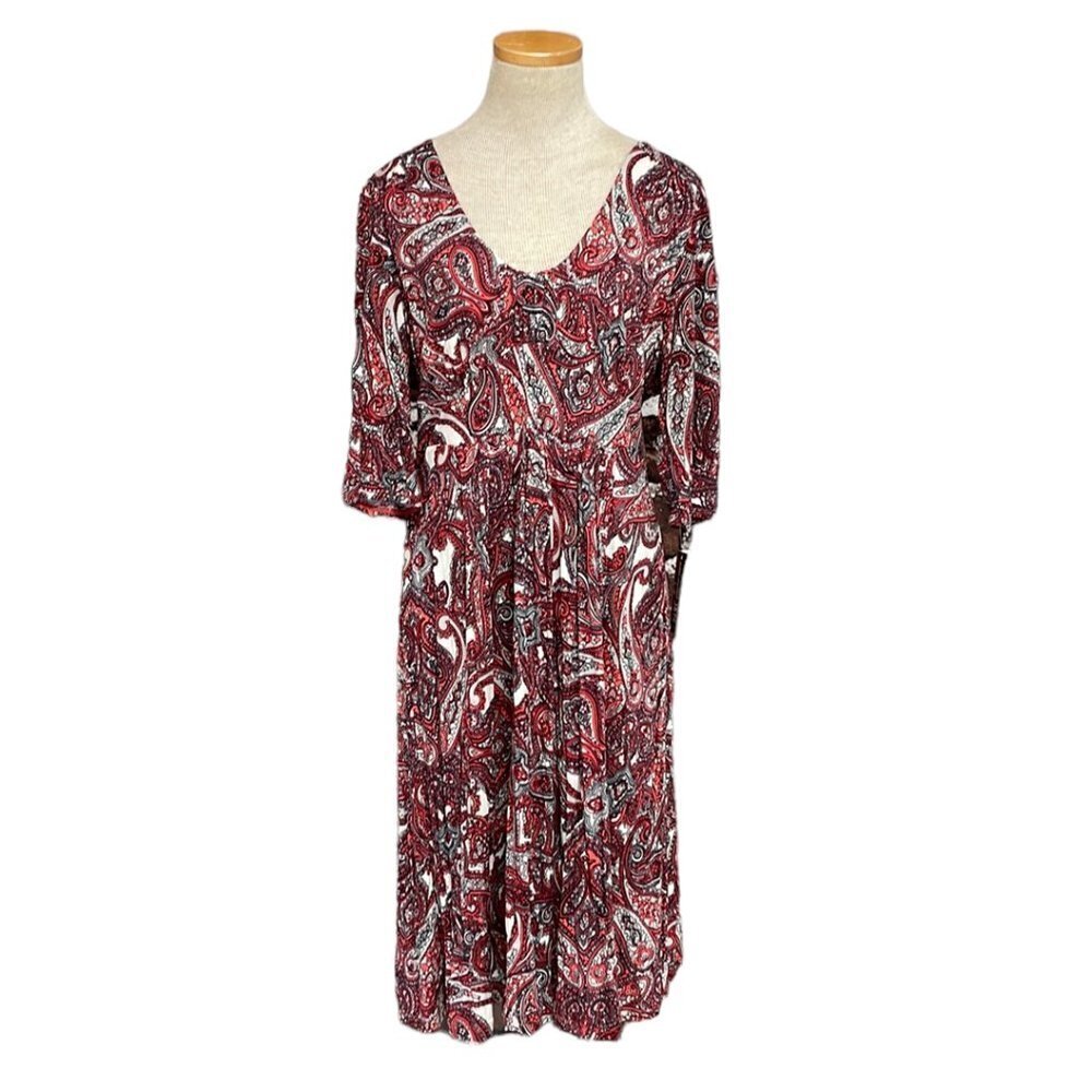 INC Modern Bloom Midi Dress NWT Royal Paisley Red Orange Size X Large XL